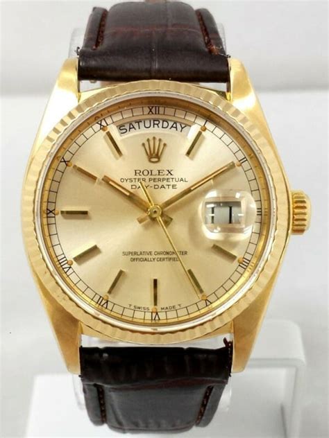 rolex day date gold leather strap|rolex day date leather strap.